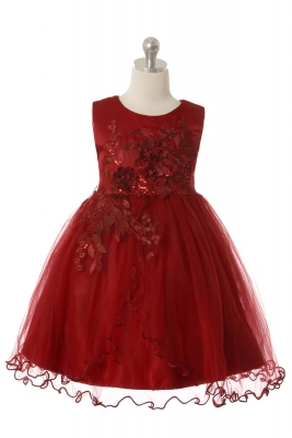 Girls Dress Style 1044 - Fancy Sleeveless Dress with Flower Details in Choice of Color